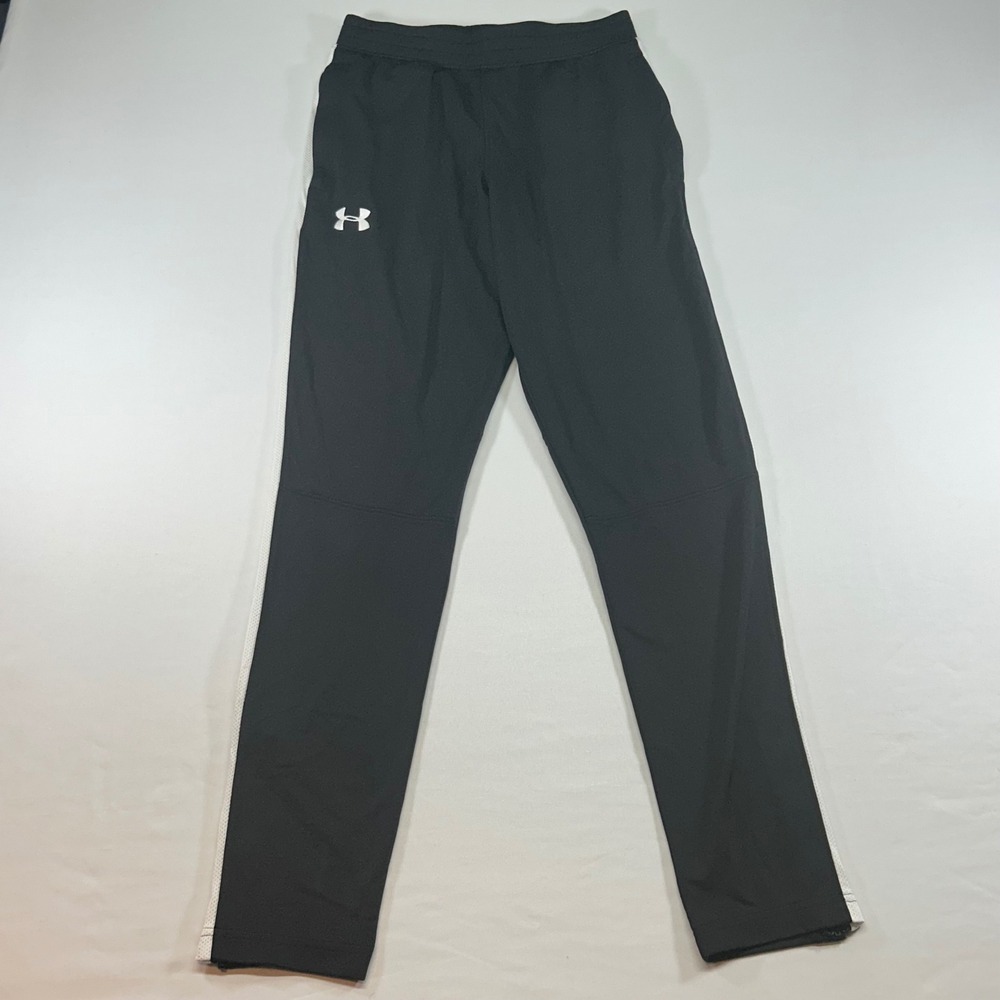 Under Armour‎ Mens Small Black Fitted Track Pants Side Stripe 1313201 SS 2018
